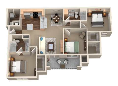 Floor plan for 3 beds, 2 baths, 1337 sqft
